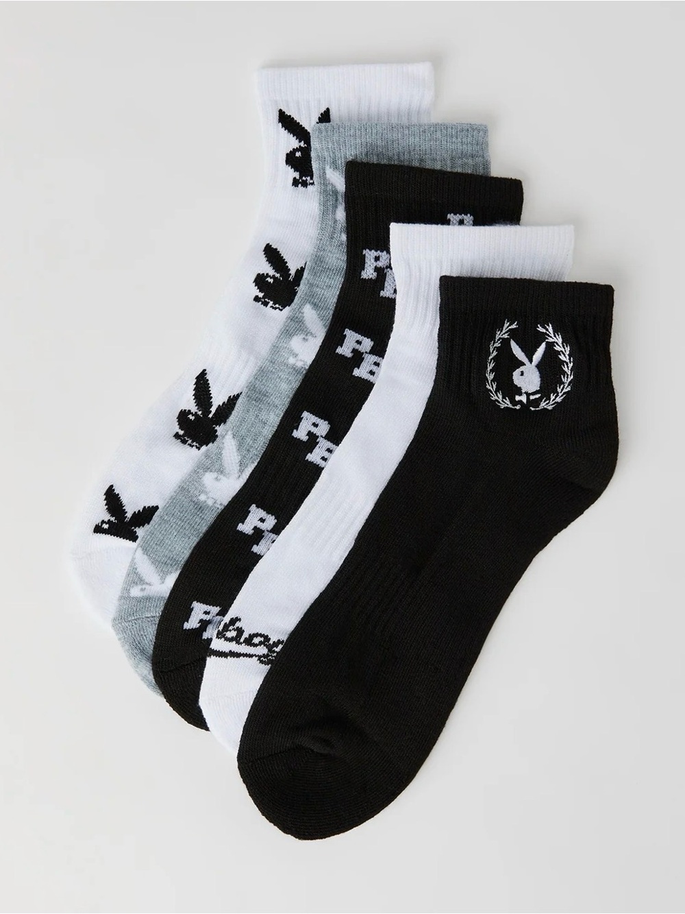 PLAYBOY Ankle Socks - Pack of 5 - Black, White, Gray